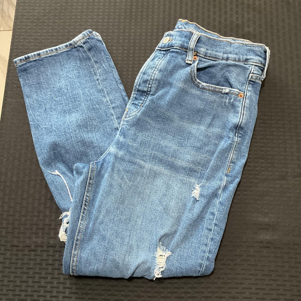 Old Navy Jeans Womens 14 Blue Sky-Hi Straight High Rise Distressed Stretch Denim